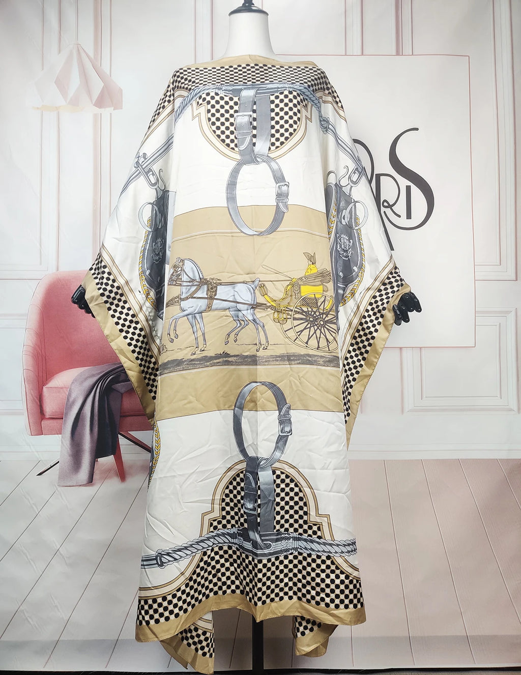 Kuwait Fashion Blogger Multicolor Printed Twill Silk Kaftan Dashiki Elegant African Femme Summer Loose Muslim Abaya For Party