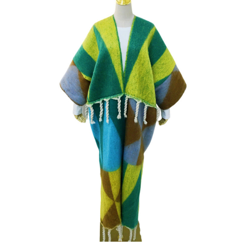 African Popular  Plus Size Casual  Print Fringe Cardigans Ankle Length Outwear Winter Fashion Fuzzy Long Duster Coat For Lady