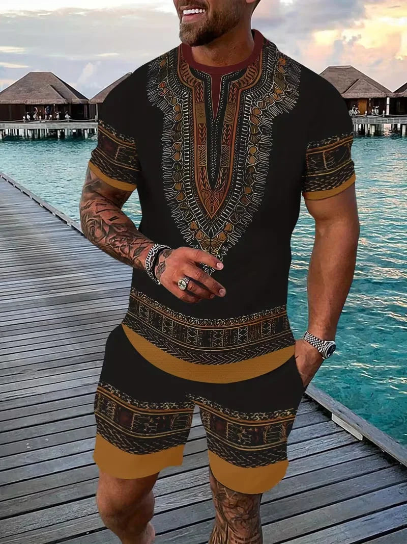 New Men's Suits African Dashiki Paisley 3D Print T-Shirts Shorts 2-Piece Sets Fashion Tracksuits Oversized Outfits Man Clothing