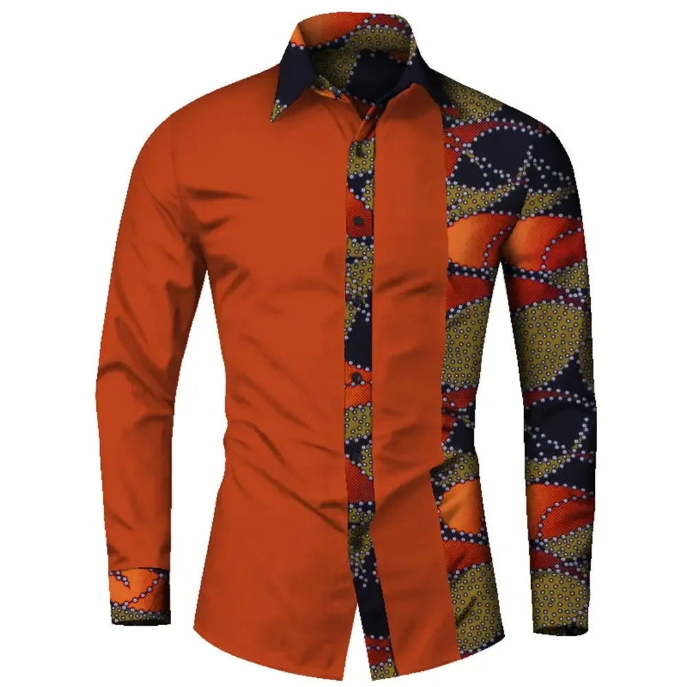 African Clothes Smart causal Men Top Shirts Bazin Riche Cotton Print Patchwork Formal Shirts Traditional African WYN581