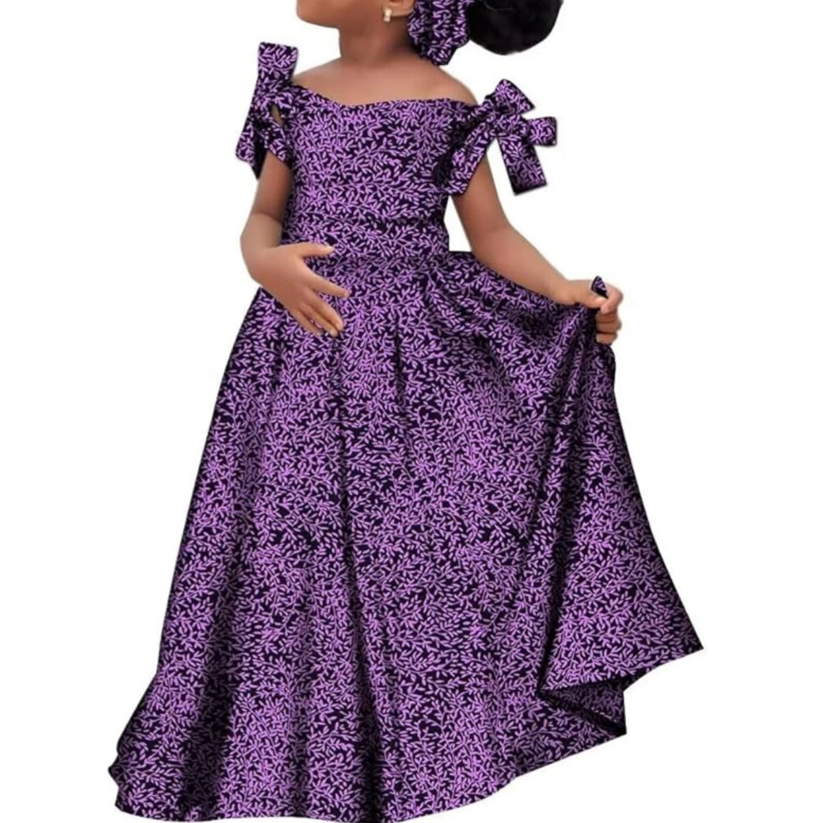 Kids Girls African Dashiki Dress Printted Vestidos Kids Cute Party Dresses African Clothing Long Dresses with Headscarf Wyt659