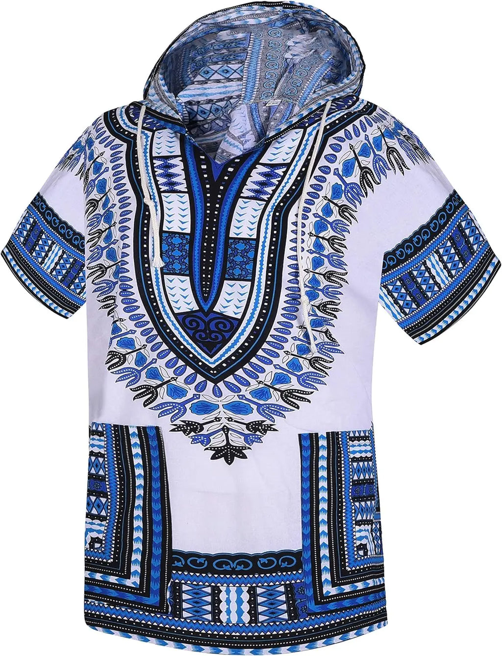African Dashiki Shirt Unisex Africa Traditional Hoodie Top Clothes 100% COtton White Blue One Size fits All