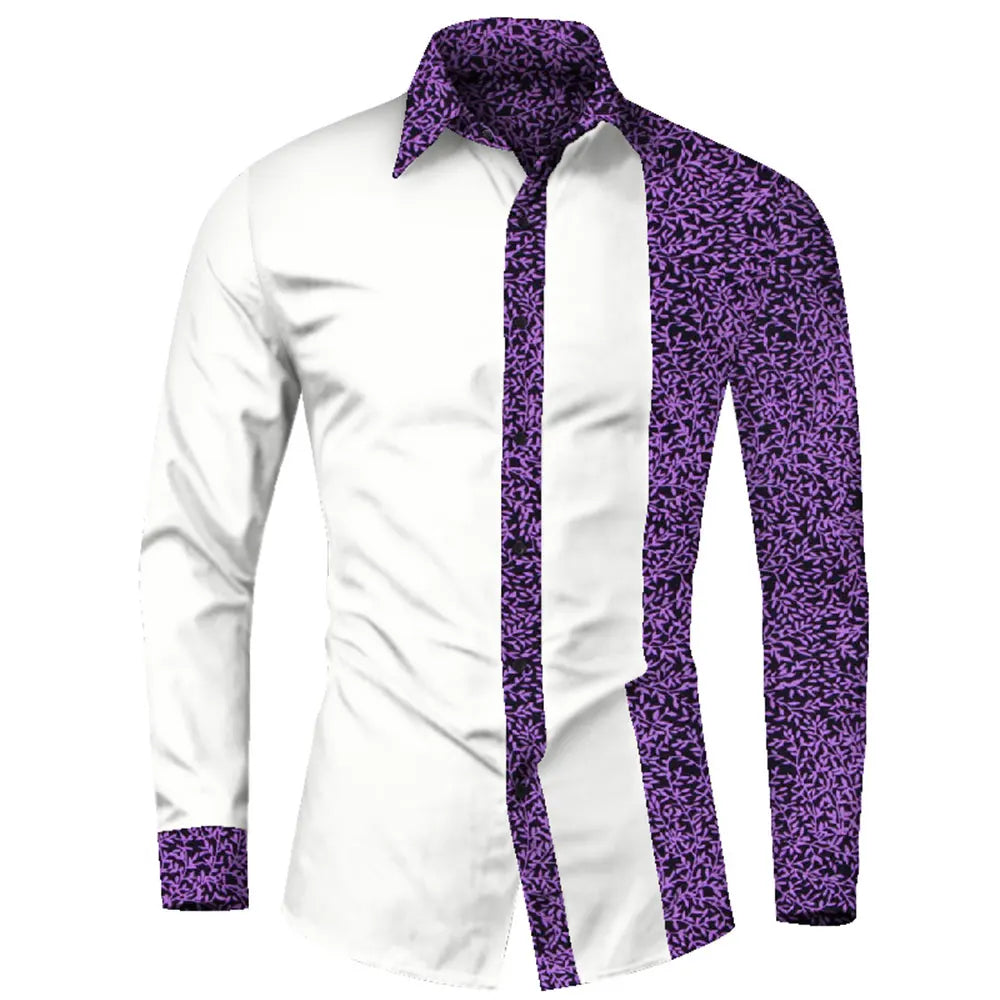 African Clothes Smart causal Men Top Shirts Bazin Riche Cotton Print Patchwork Formal Shirts Traditional African WYN581