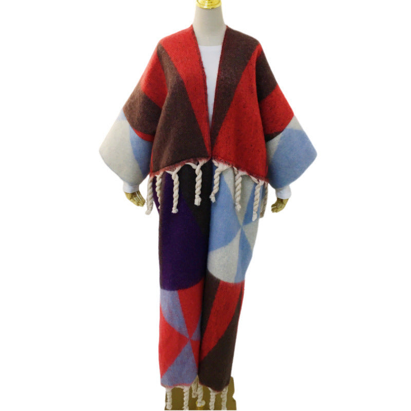 African Popular  Plus Size Casual  Print Fringe Cardigans Ankle Length Outwear Winter Fashion Fuzzy Long Duster Coat For Lady