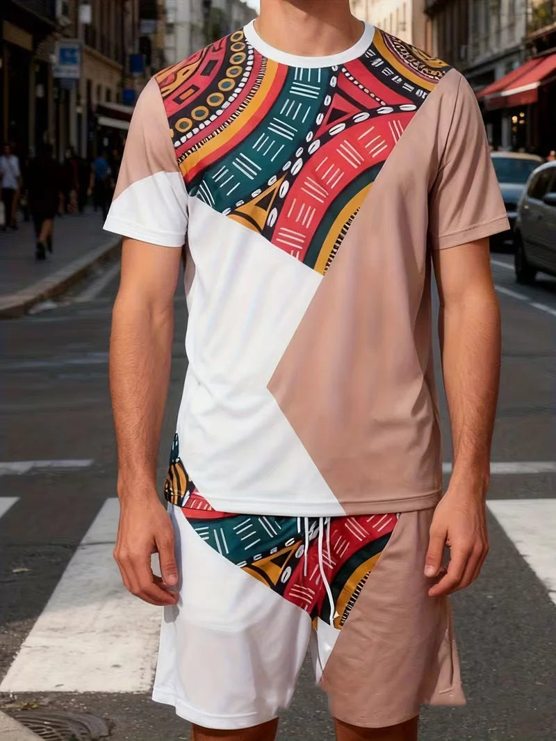 New Men's Suits African Dashiki Paisley 3D Print T-Shirts Shorts 2-Piece Sets Fashion Tracksuits Oversized Outfits Man Clothing
