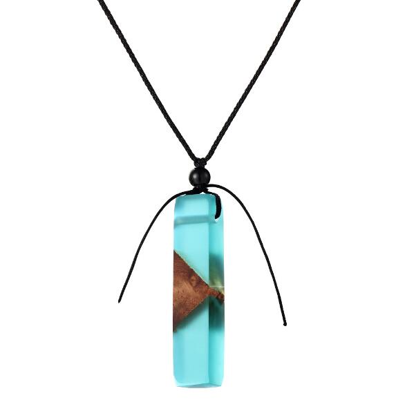 Elegant wood resin necklace pendant, woven rope chain