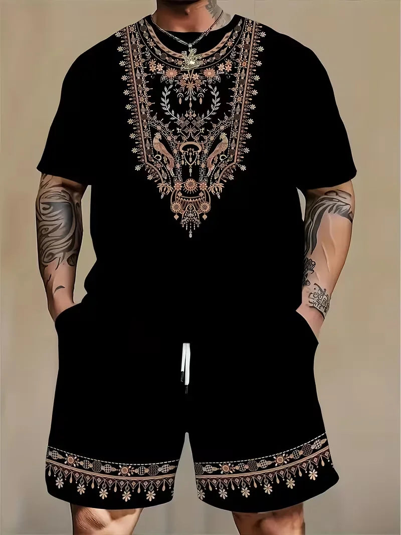 New Men's Suits African Dashiki Paisley 3D Print T-Shirts Shorts 2-Piece Sets Fashion Tracksuits Oversized Outfits Man Clothing