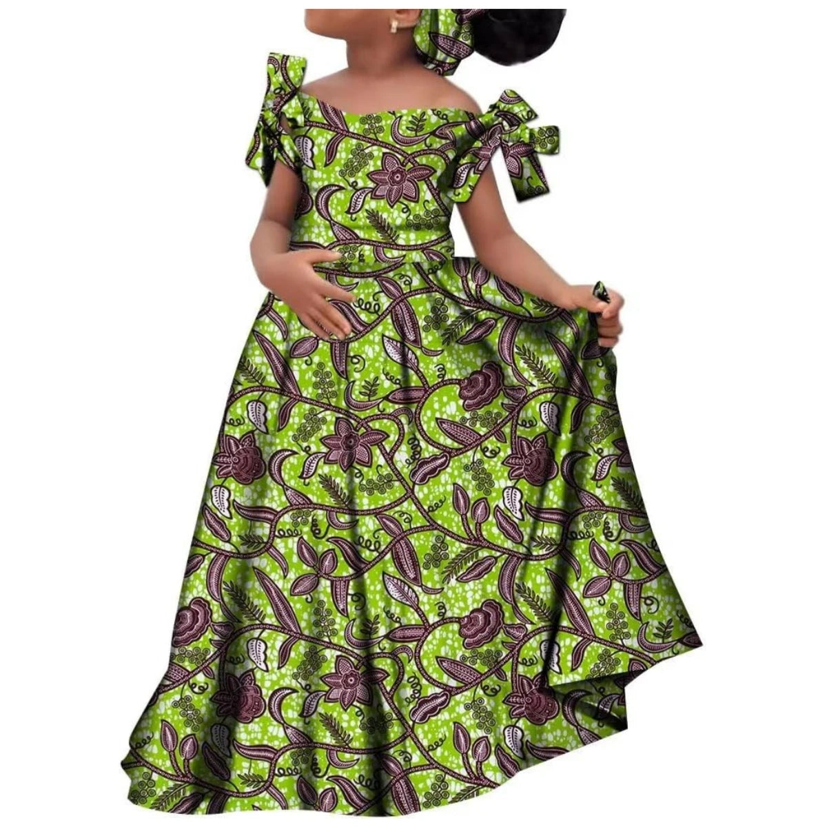 Kids Girls African Dashiki Dress Printted Vestidos Kids Cute Party Dresses African Clothing Long Dresses with Headscarf Wyt659
