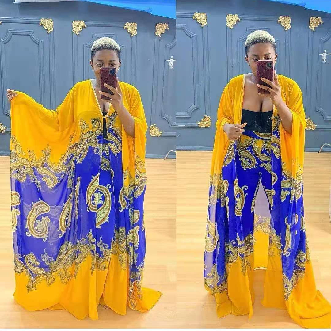 Chiffon cardigan loose pants two-piece set African robe