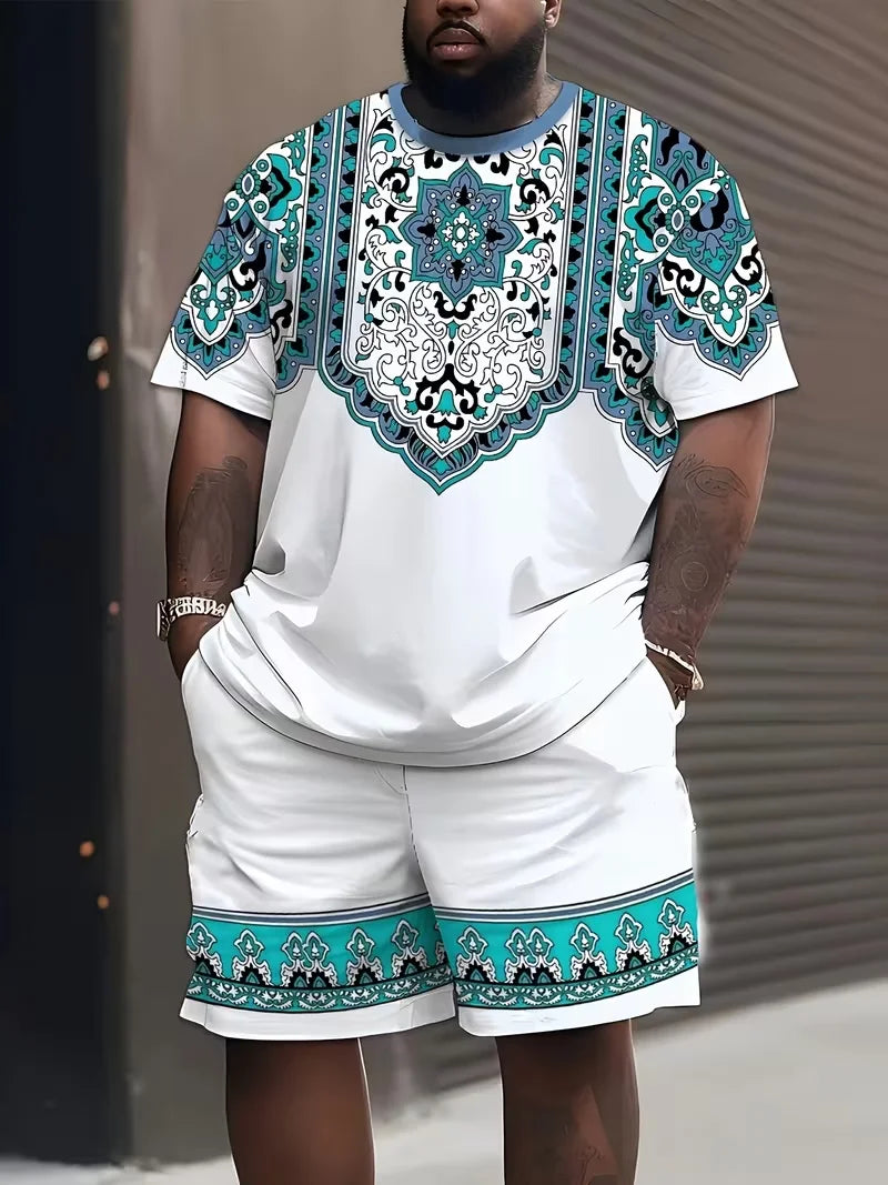 New Men's Suits African Dashiki Paisley 3D Print T-Shirts Shorts 2-Piece Sets Fashion Tracksuits Oversized Outfits Man Clothing