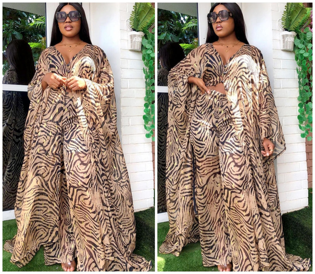 Chiffon cardigan loose pants two-piece set African robe