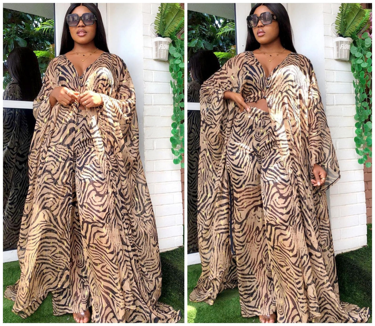 Chiffon cardigan loose pants two-piece set African robe