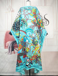 Kuwait Fashion Blogger Multicolor Printed Twill Silk Kaftan Dashiki Elegant African Femme Summer Loose Muslim Abaya For Party
