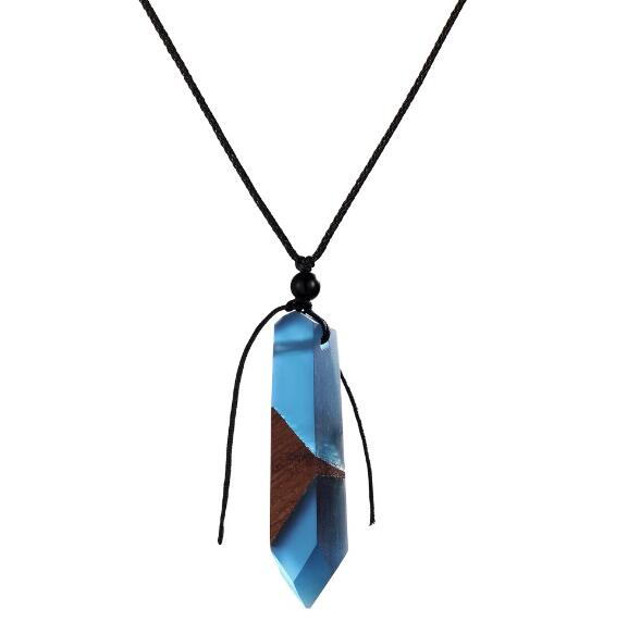 Elegant wood resin necklace pendant, woven rope chain