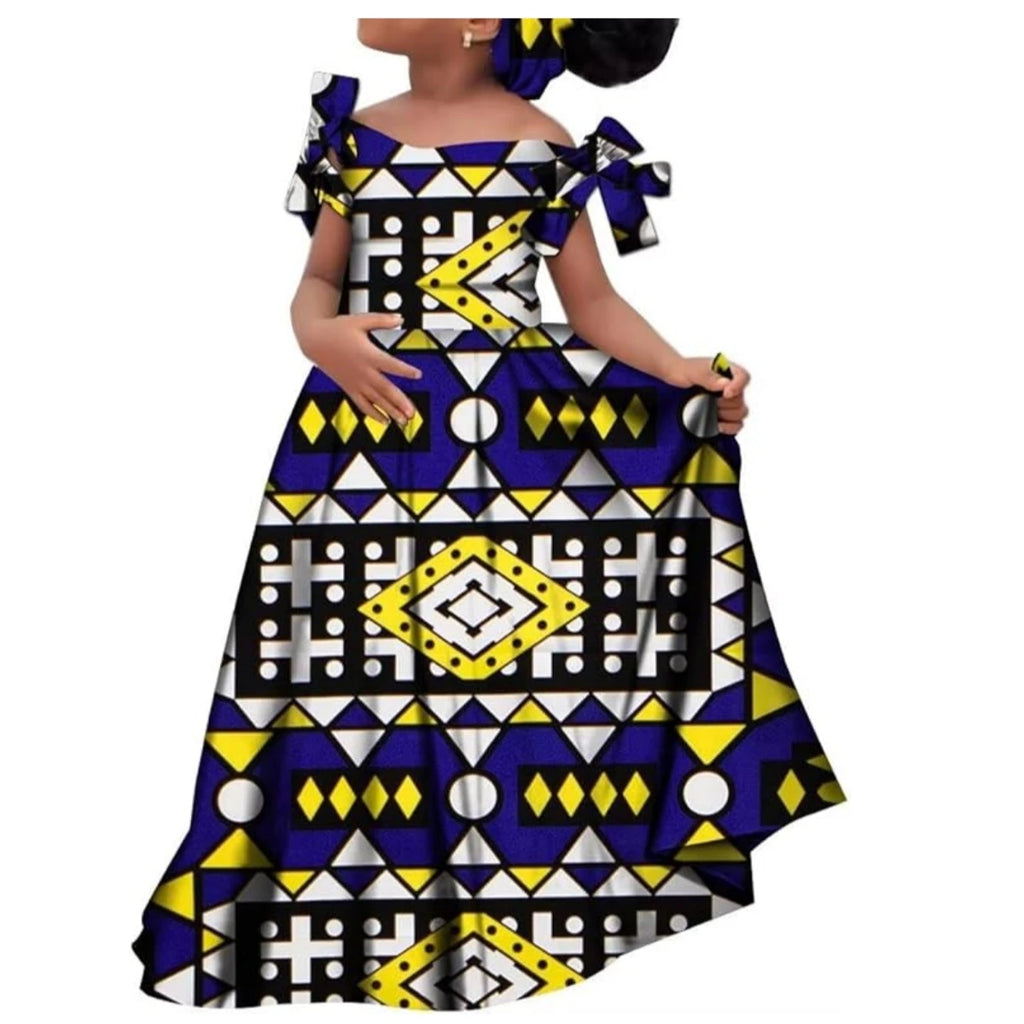Kids Girls African Dashiki Dress Printted Vestidos Kids Cute Party Dresses African Clothing Long Dresses with Headscarf Wyt659