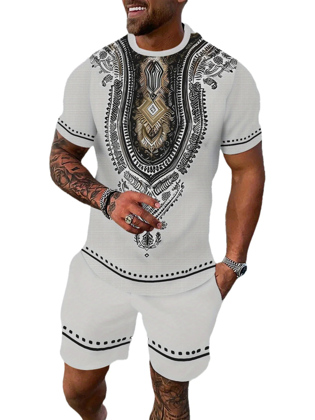New Men's Suits African Dashiki Paisley 3D Print T-Shirts Shorts 2-Piece Sets Fashion Tracksuits Oversized Outfits Man Clothing