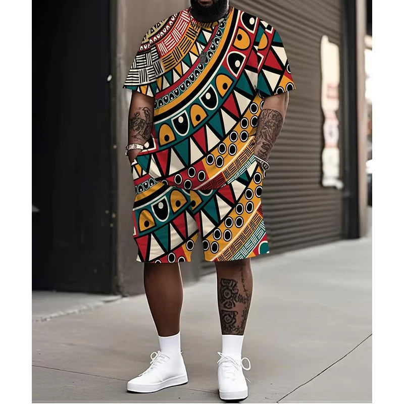 New Men's Suits African Dashiki Paisley 3D Print T-Shirts Shorts 2-Piece Sets Fashion Tracksuits Oversized Outfits Man Clothing