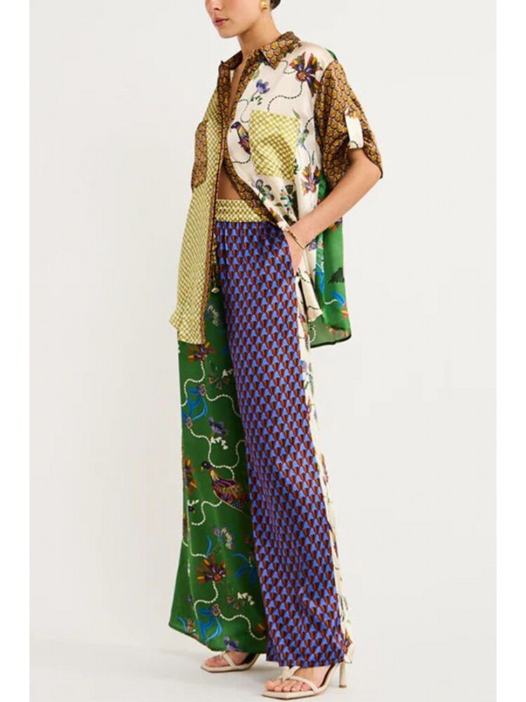 2 Two Piece Set Dashiki African Short Sleeve Blouse Tops And Pant Suits Summer Autumn Women Set Sheath Matching Fashion Outfit