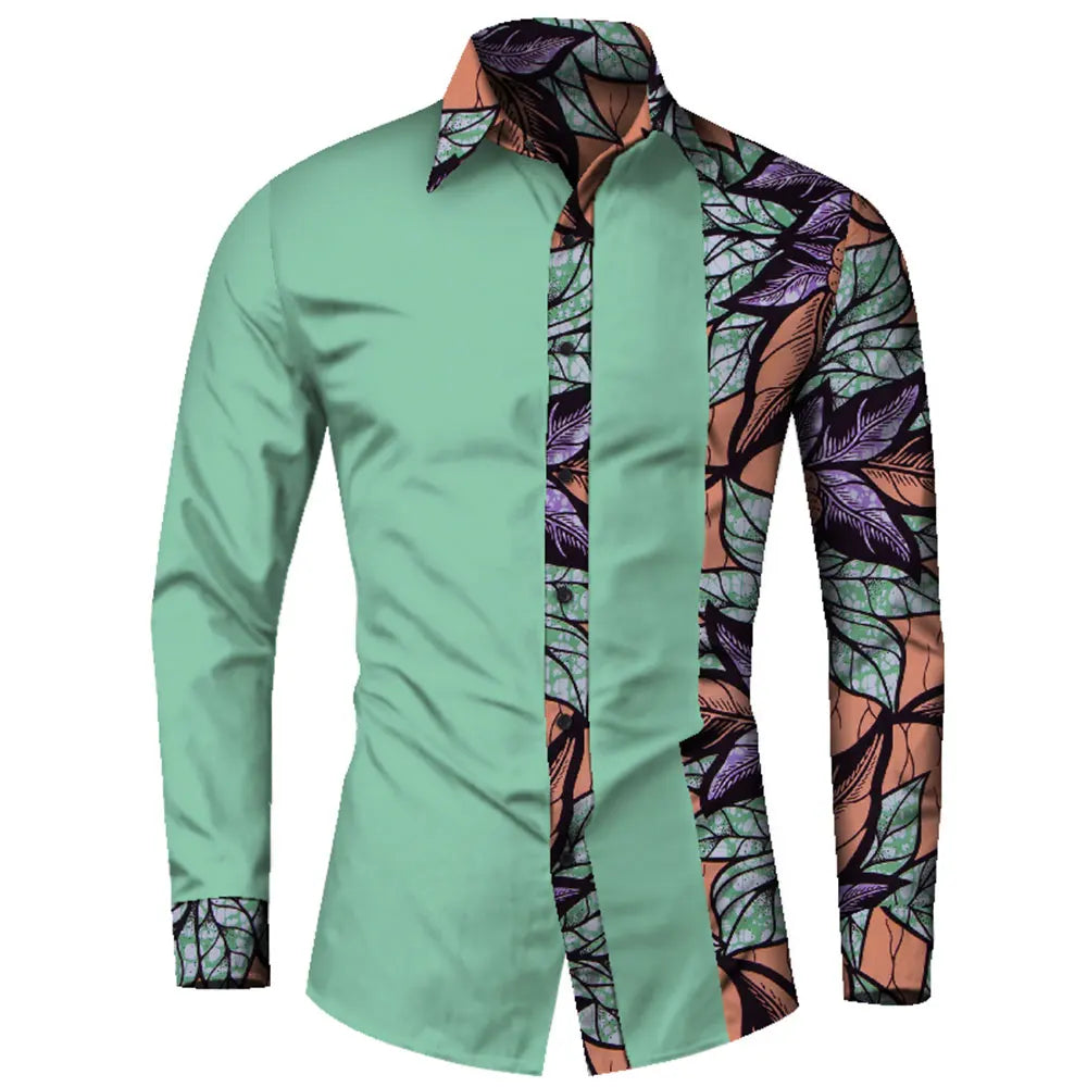 African Clothes Smart causal Men Top Shirts Bazin Riche Cotton Print Patchwork Formal Shirts Traditional African WYN581