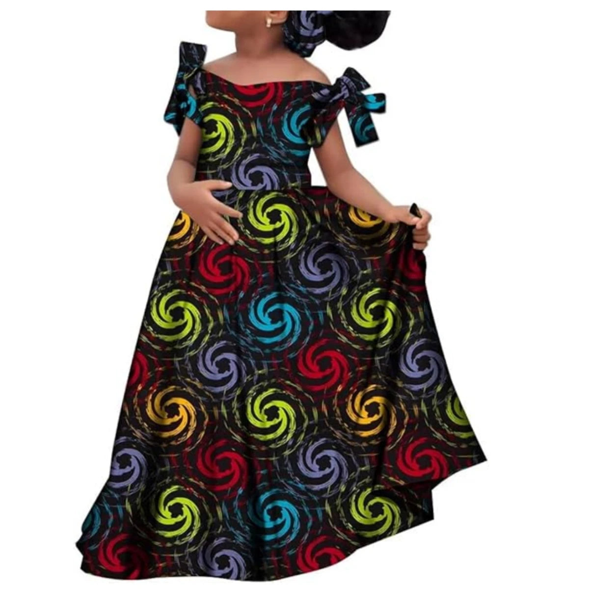 Kids Girls African Dashiki Dress Printted Vestidos Kids Cute Party Dresses African Clothing Long Dresses with Headscarf Wyt659