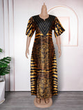 African women's printed loose robe plus-size long dress with rhinestones