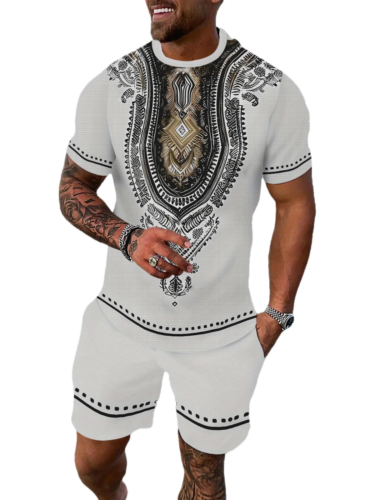 New Men's Suits African Dashiki Paisley 3D Print T-Shirts Shorts 2-Piece Sets Fashion Tracksuits Oversized Outfits Man Clothing