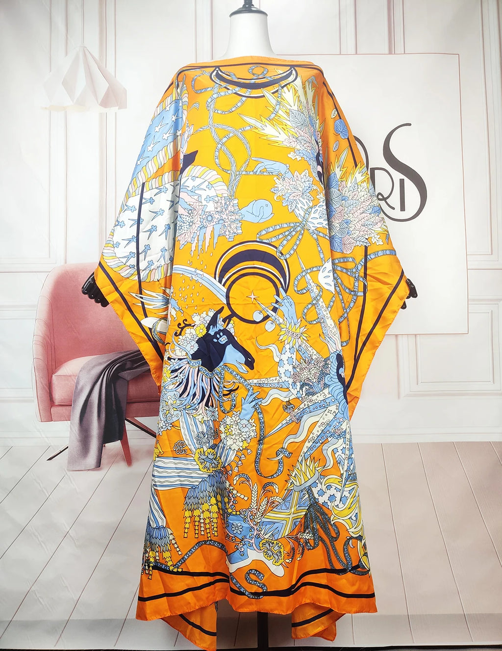 Kuwait Fashion Blogger Multicolor Printed Twill Silk Kaftan Dashiki Elegant African Femme Summer Loose Muslim Abaya For Party