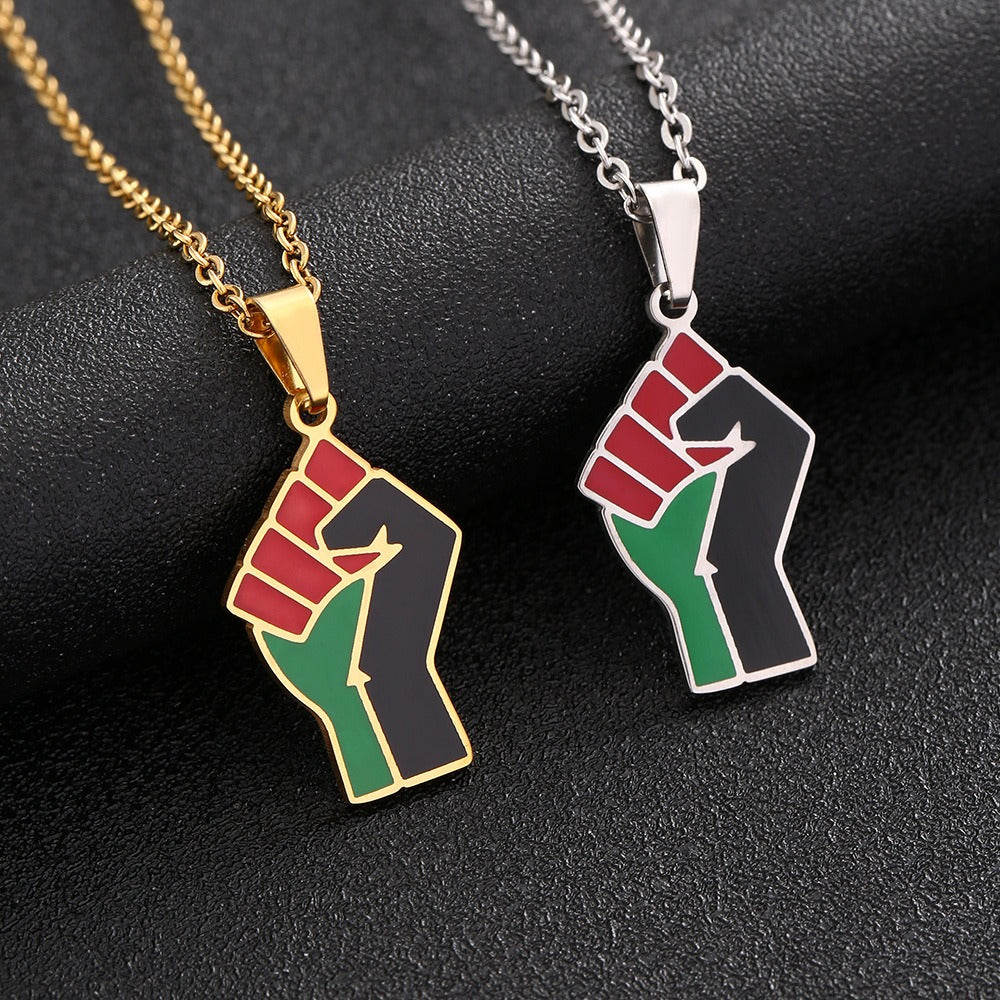African Fist Symbol Pendant Necklace for Men and Women Geometric Titanium Steel Couple Necklace Fashion Jewelry