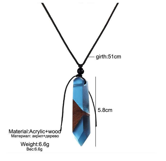 Elegant wood resin necklace pendant, woven rope chain