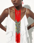 African Style Colorful Bead Necklace Set Long Tassel Sweater Chain