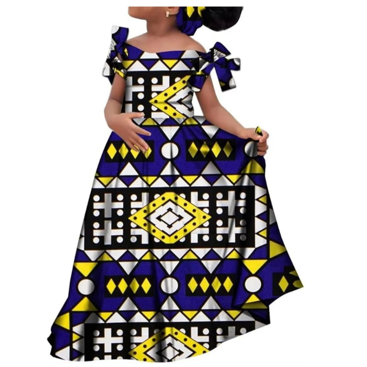 Kids Girls African Dashiki Dress Printted Vestidos Kids Cute Party Dresses African Clothing Long Dresses with Headscarf Wyt659