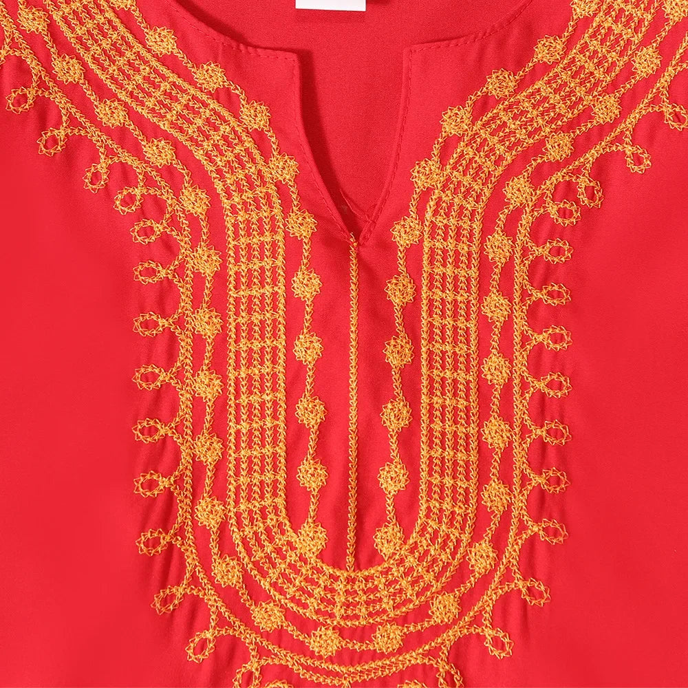 Vintage Ethnic T Shirts for 3-8Y Kids Boy Summer Fashion Short Sleeve Boy's T-Shirts African Embroidery V-Neck Tee Blouse Tops