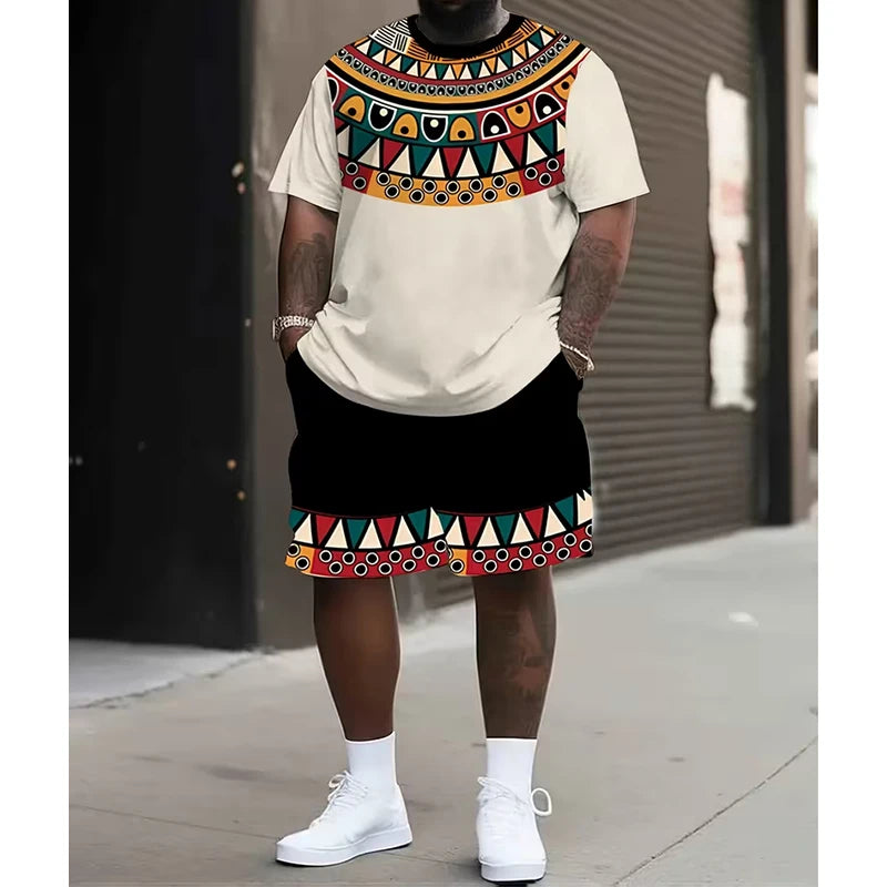 New Men's Suits African Dashiki Paisley 3D Print T-Shirts Shorts 2-Piece Sets Fashion Tracksuits Oversized Outfits Man Clothing