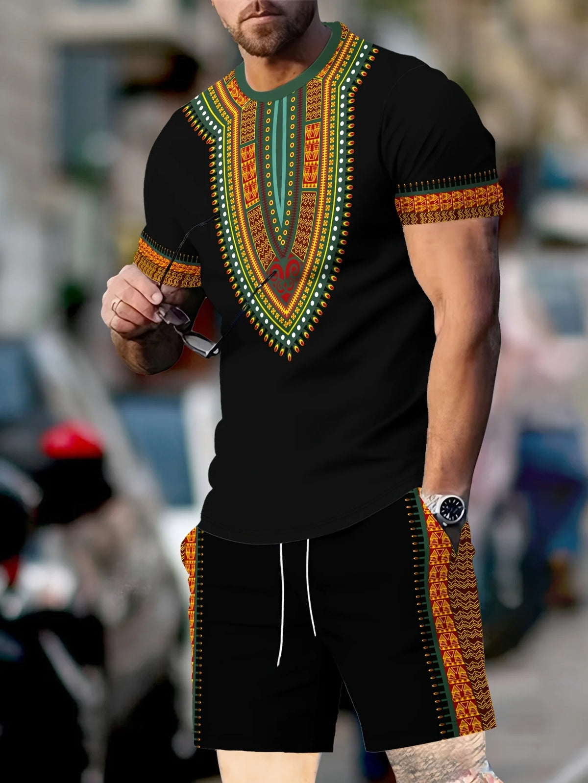 New Men's Suits African Dashiki Paisley 3D Print T-Shirts Shorts 2-Piece Sets Fashion Tracksuits Oversized Outfits Man Clothing