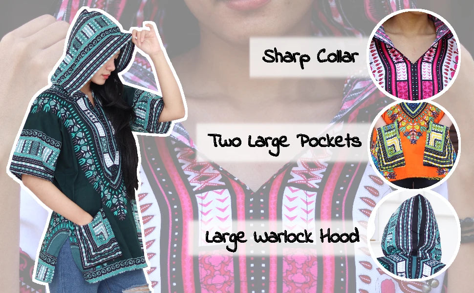 African Dashiki Shirt Unisex Africa Traditional Hoodie Top Clothes 100% COtton White Blue One Size fits All