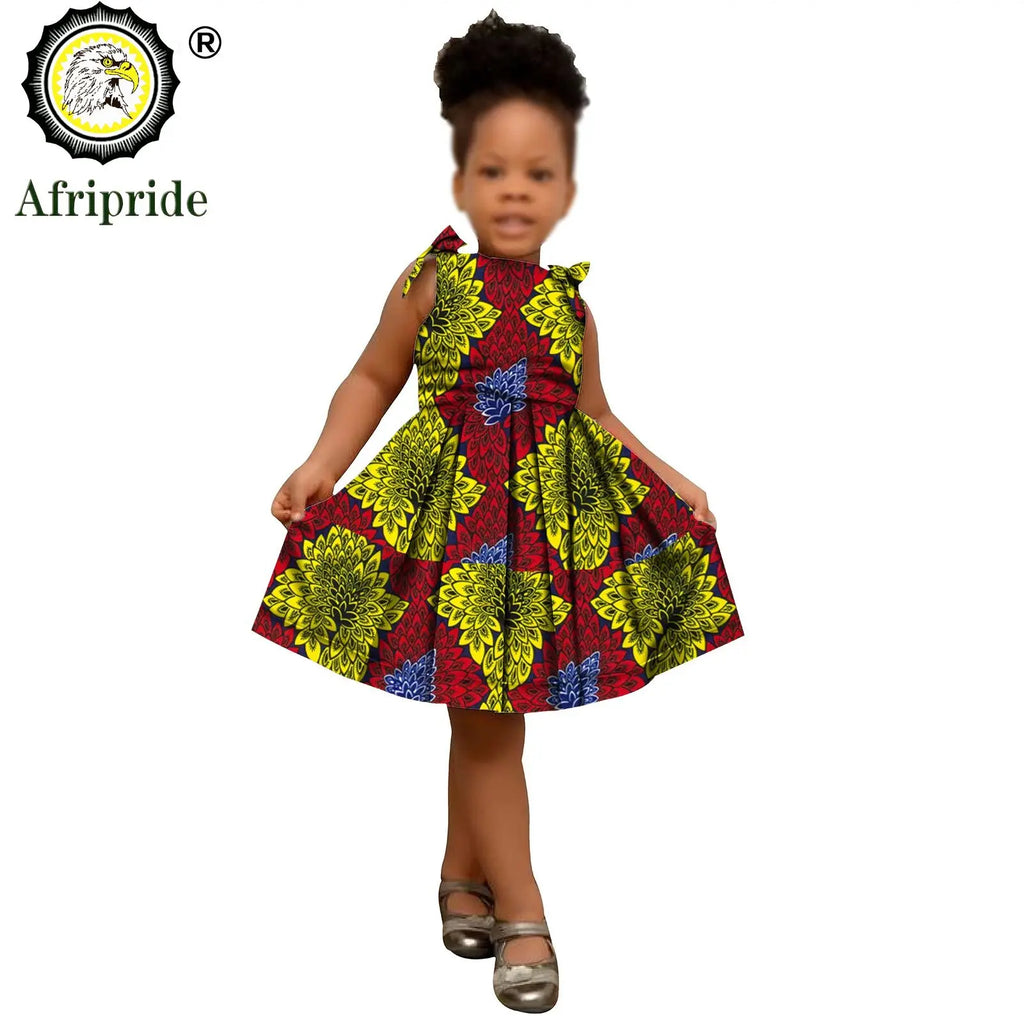 2026 African Children Clothing Kids Dashiki Ankara Print Dresses Sleeveless Lovely Mini Dress for Girl AFRIPRIDE S1940005