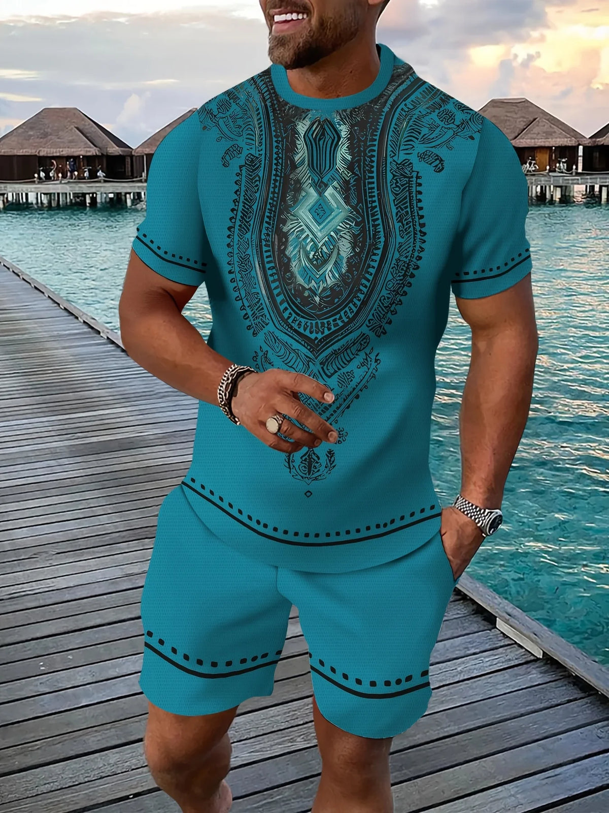 New Men's Suits African Dashiki Paisley 3D Print T-Shirts Shorts 2-Piece Sets Fashion Tracksuits Oversized Outfits Man Clothing