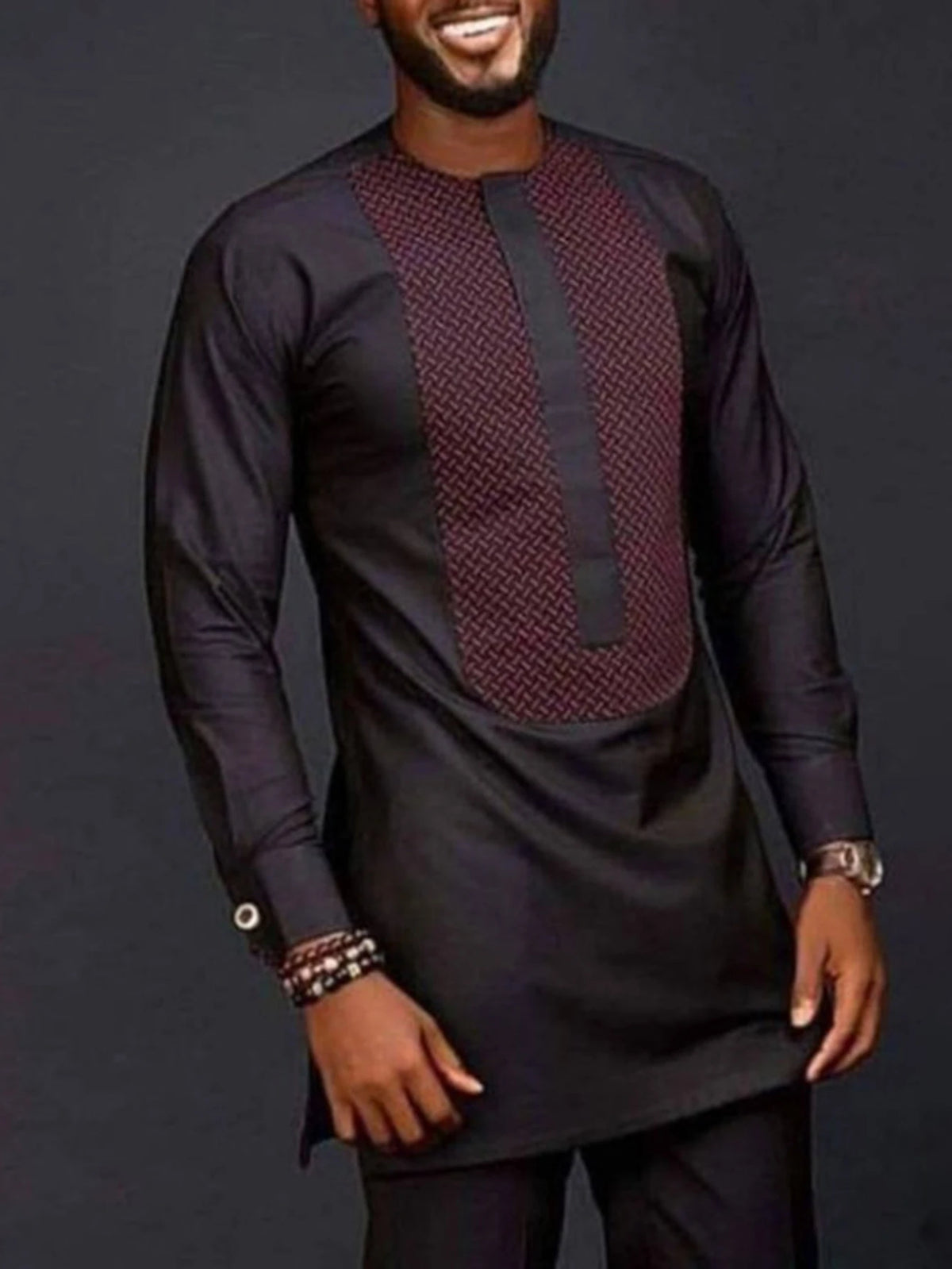 Men Shirts Simple Casual Shirt Ethnic Printing African Long Sleeve Top Round Collar Blouse Pants Two Piece Suit Africa Outfits