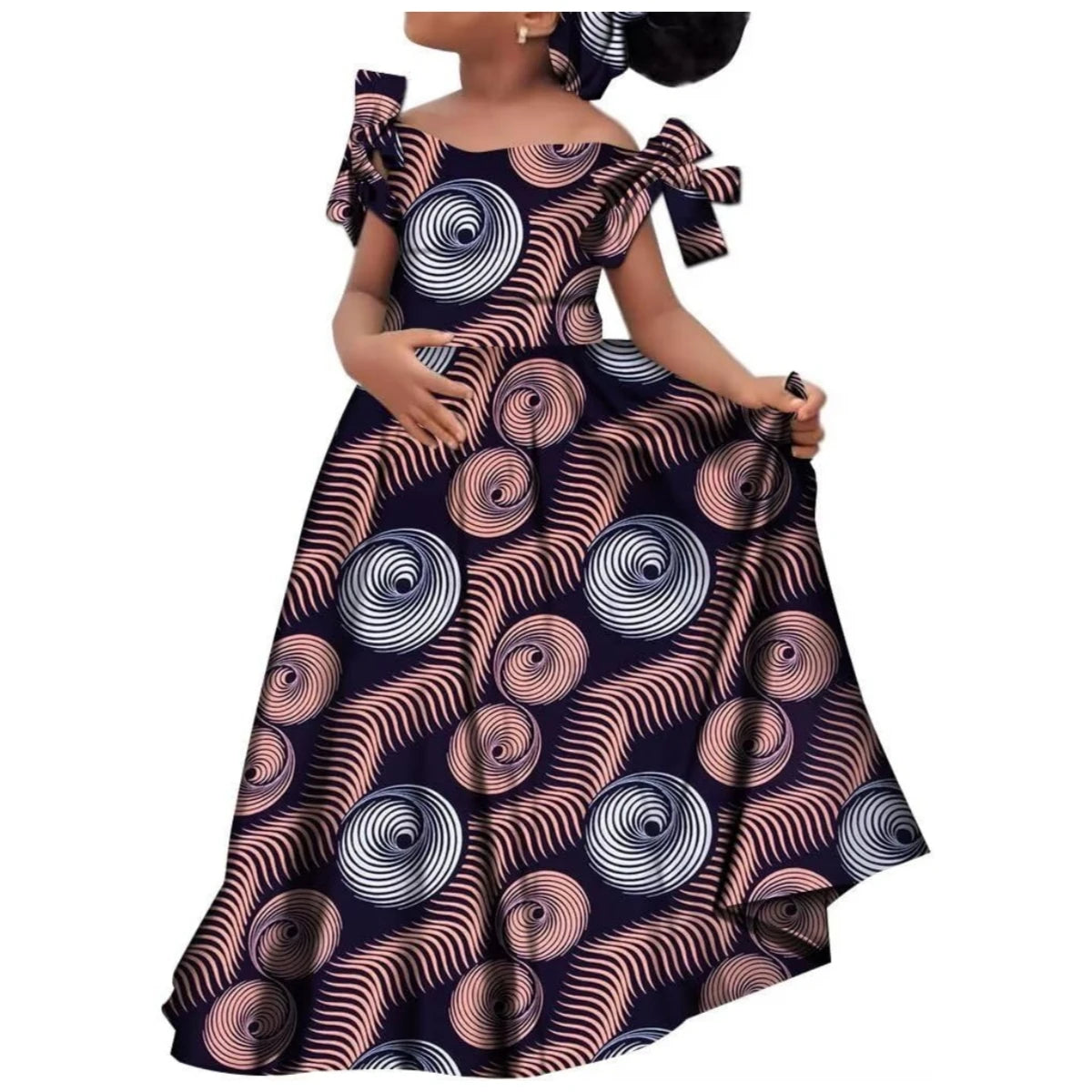 Kids Girls African Dashiki Dress Printted Vestidos Kids Cute Party Dresses African Clothing Long Dresses with Headscarf Wyt659