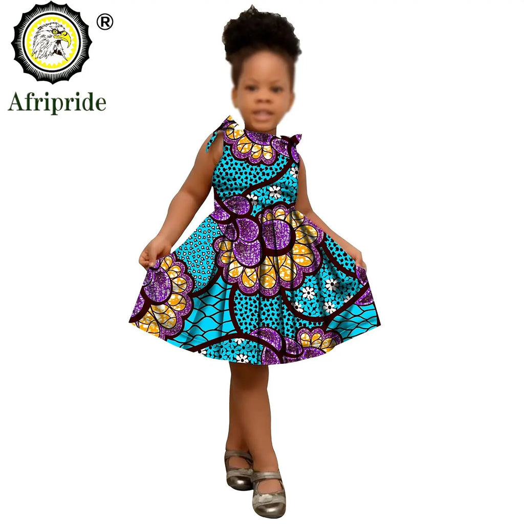 2026 African Children Clothing Kids Dashiki Ankara Print Dresses Sleeveless Lovely Mini Dress for Girl AFRIPRIDE S1940005