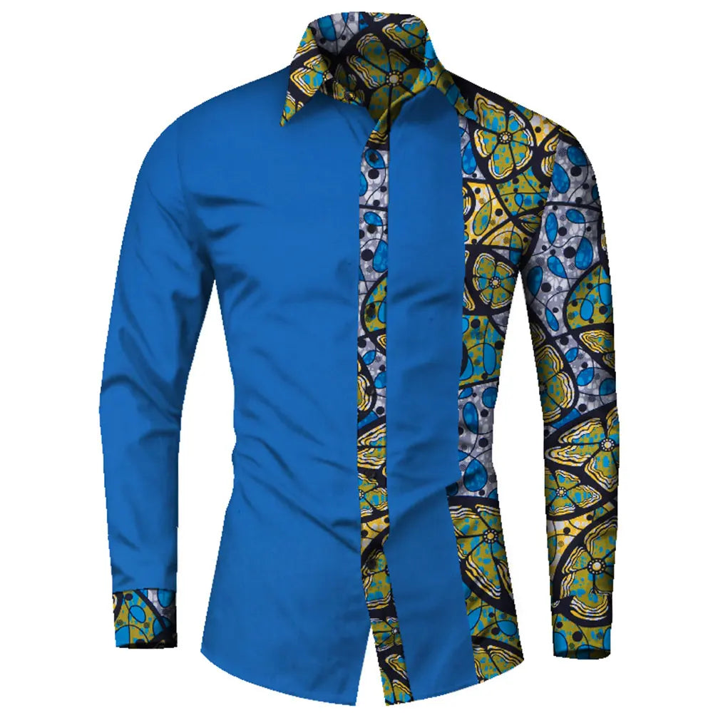 African Clothes Smart causal Men Top Shirts Bazin Riche Cotton Print Patchwork Formal Shirts Traditional African WYN581