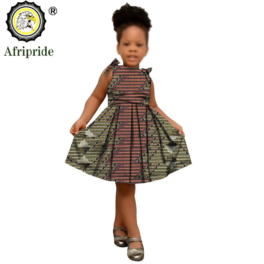 2026 African Children Clothing Kids Dashiki Ankara Print Dresses Sleeveless Lovely Mini Dress for Girl AFRIPRIDE S1940005